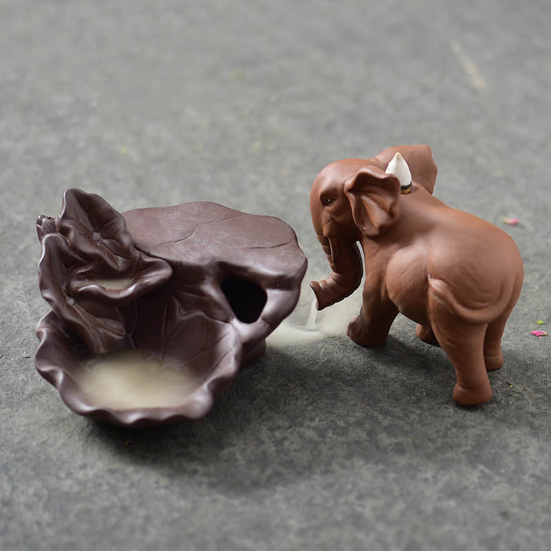 Clay Elephant Fountain Backflow Incense Burner