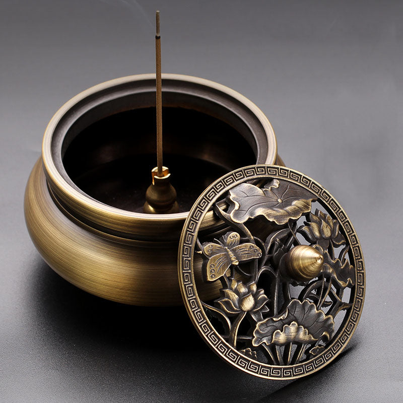 Copper Cone Incense Burner With Lotus Lid