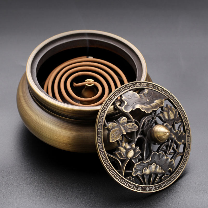 Copper Cone Incense Burner With Lotus Lid