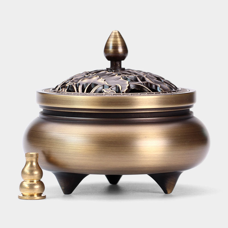 Copper Cone Incense Burner With Lotus Lid