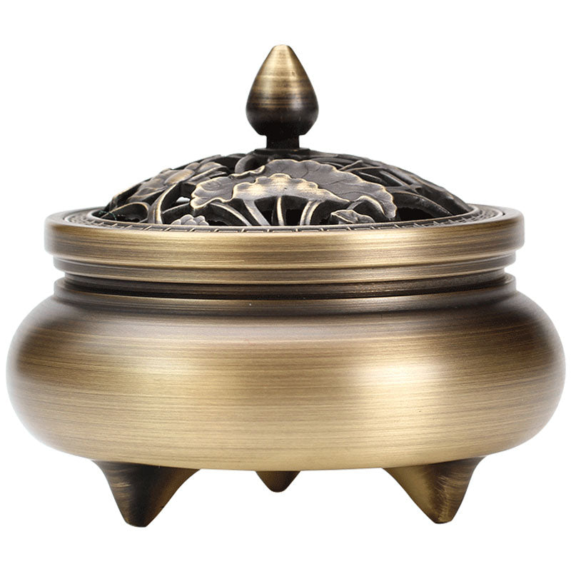 Copper Cone Incense Burner With Lotus Lid