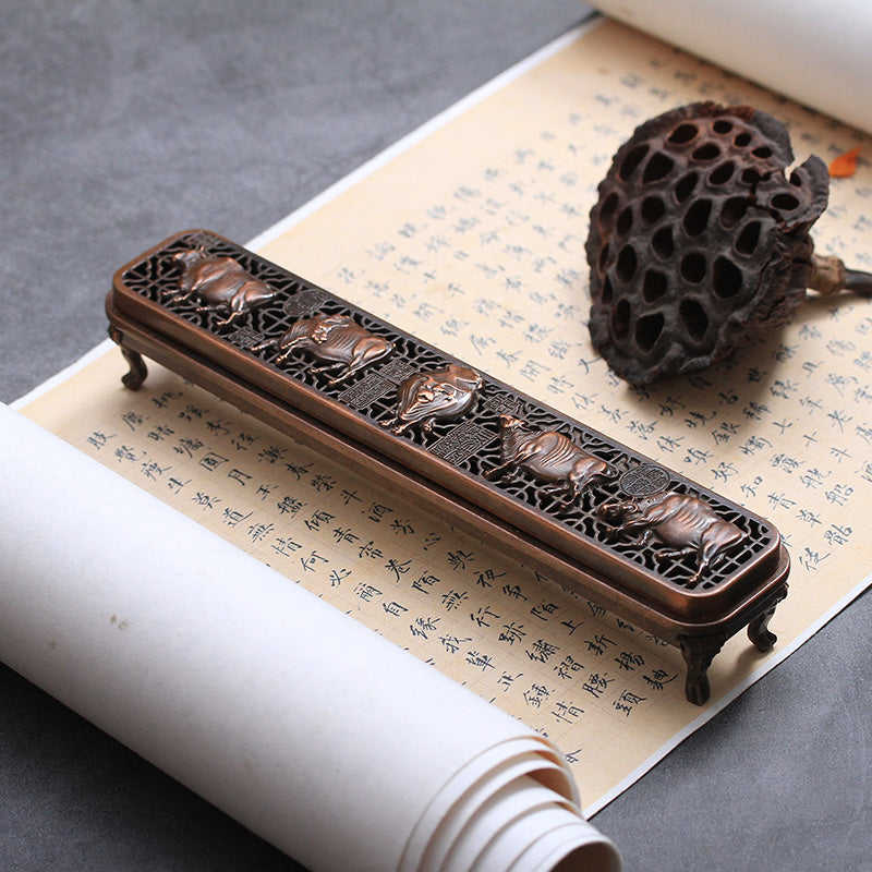Copper Five Cows Stick Incense Box