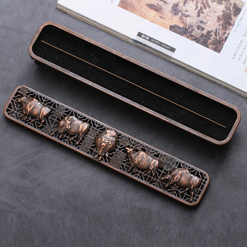 Copper Five Cows Stick Incense Box
