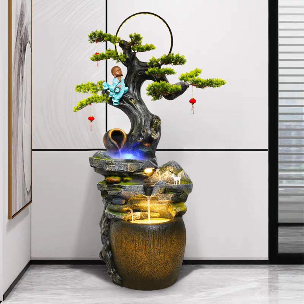 bonsai tree waterfall fountain Tree Stump Style Running Water Fountain With Led Light Ring