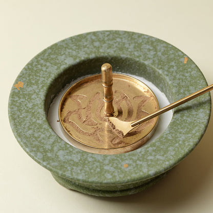 Gilded Green Ceramic Chinese Incense Burner Kit