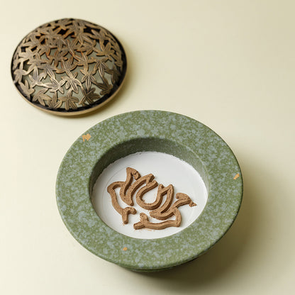 Gilded Green Ceramic Chinese Incense Burner Kit