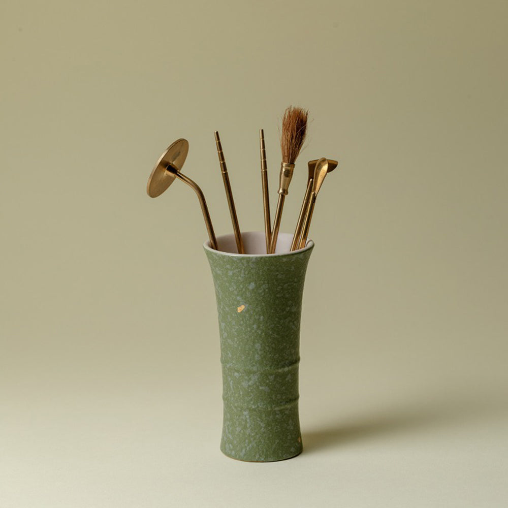 Gilded Green Ceramic Chinese Incense Burner Kit