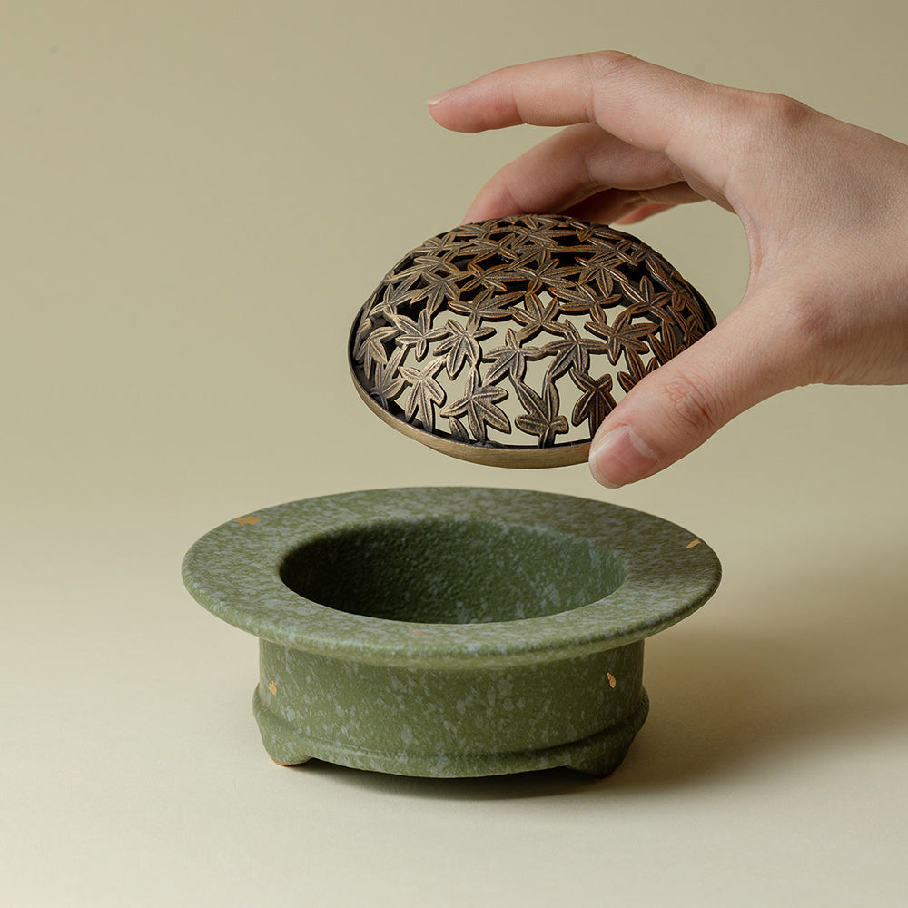 Gilded Green Ceramic Chinese Incense Burner Kit