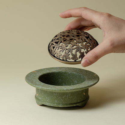 Gilded Green Ceramic Chinese Incense Burner Kit