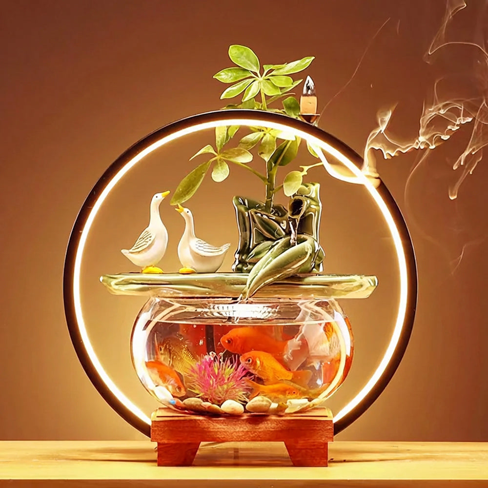 Creative Water Fountain With Light Circle And Fish Tank