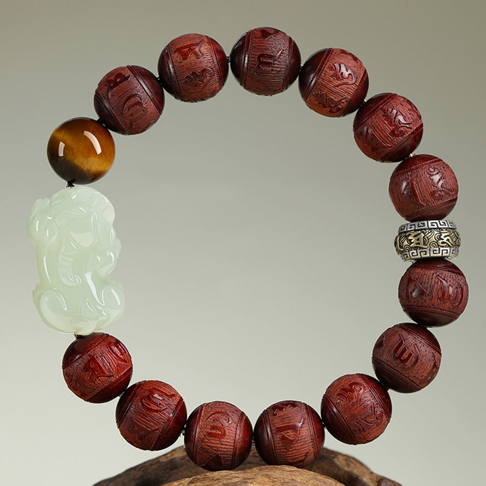 Green Sandalwood Silver Pixiu Bracelet