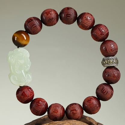 Green Sandalwood Silver Pixiu Bracelet