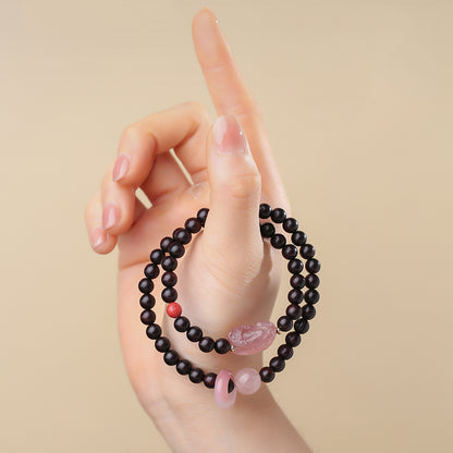 Pink Cystal Pixiu Sandalwood Bracelet
