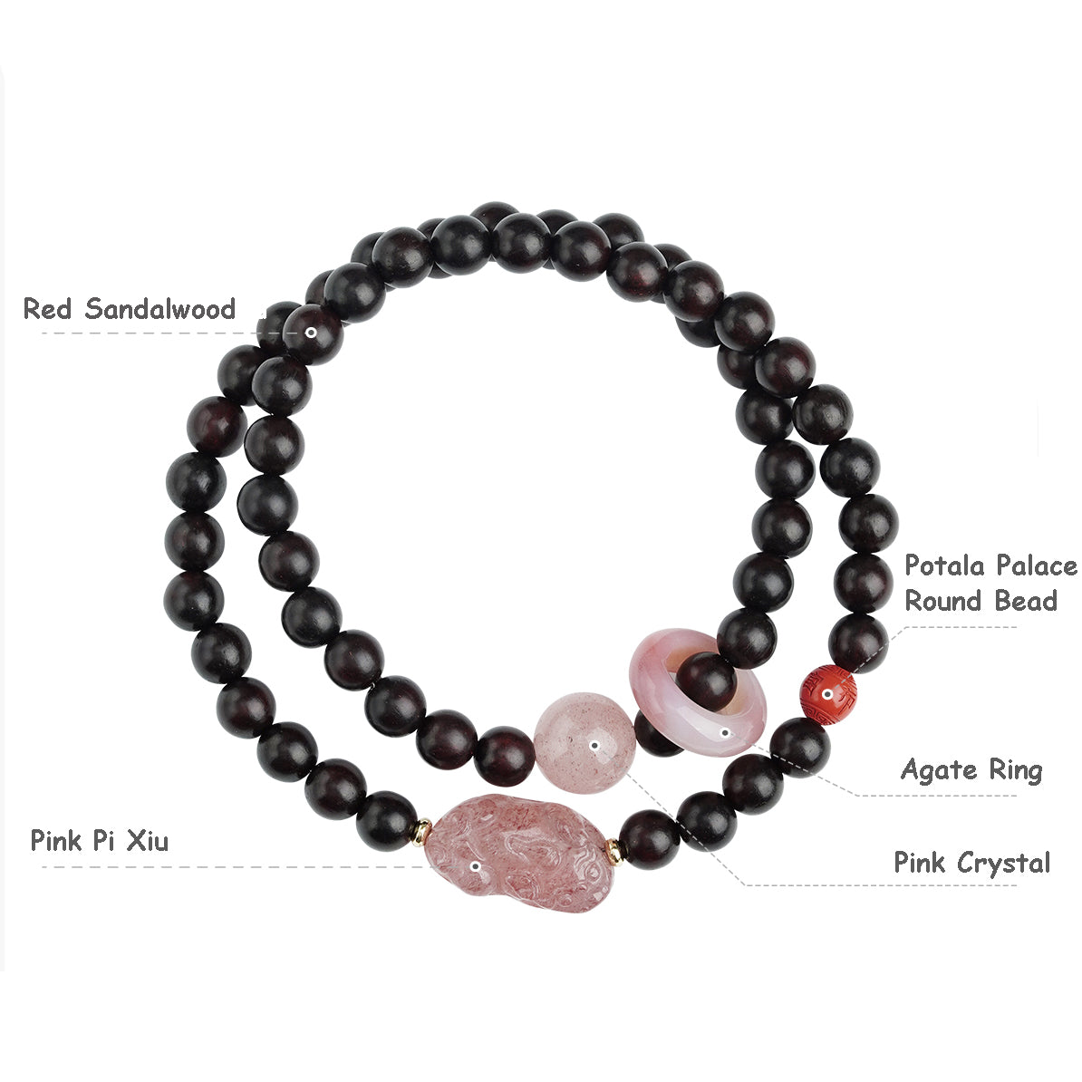 Pink Cystal Pixiu Sandalwood Bracelet