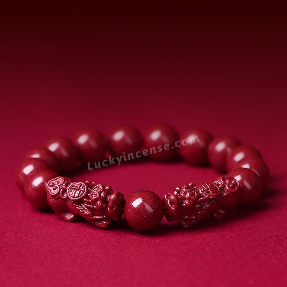 Natural Imperial Sand Cinnabar Beads Pixiu Bracelet
