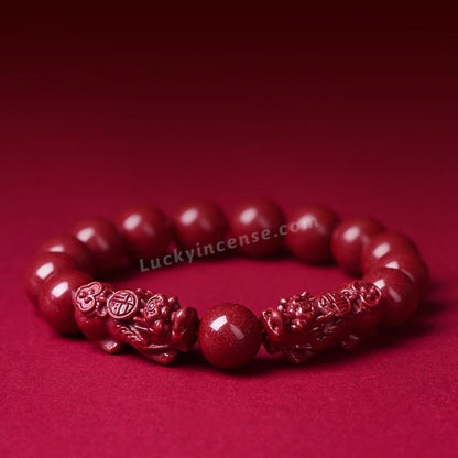 Natural Imperial Sand Cinnabar Beads Pixiu Bracelet