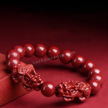Natural Imperial Sand Cinnabar Beads Pixiu Bracelet