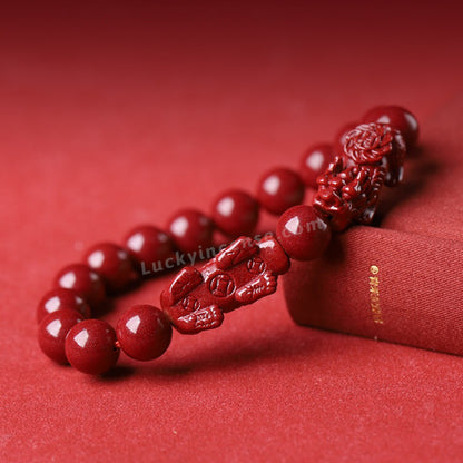Natural Imperial Sand Cinnabar Beads Pixiu Bracelet