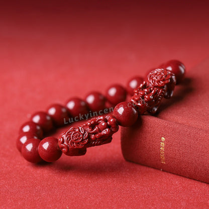 Natural Imperial Sand Cinnabar Beads Pixiu Bracelet