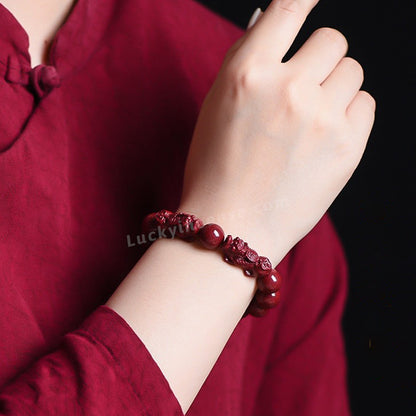 Natural Imperial Sand Cinnabar Beads Pixiu Bracelet