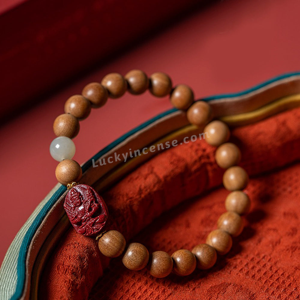 Indian Old Sandalwood Beads Purple Gold Cinnabar Bracelet