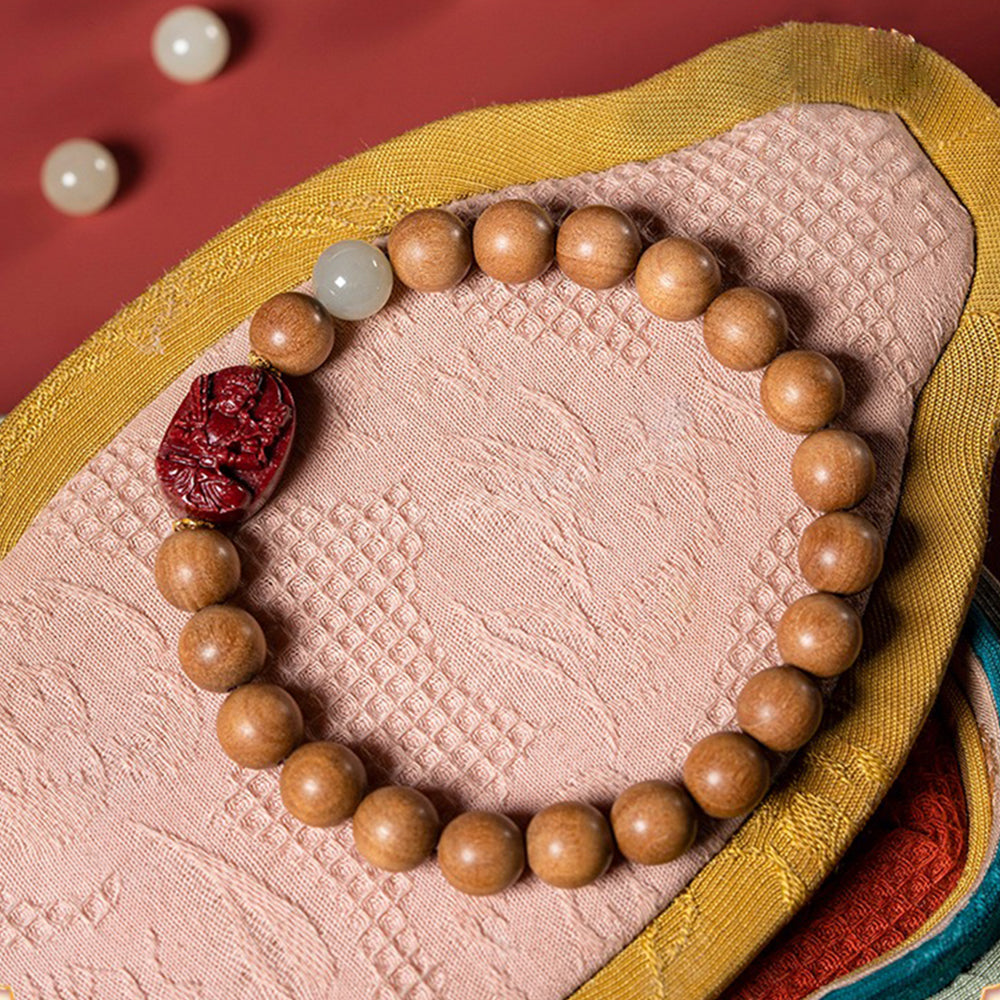 Indian Old Sandalwood Beads Purple Gold Cinnabar Bracelet
