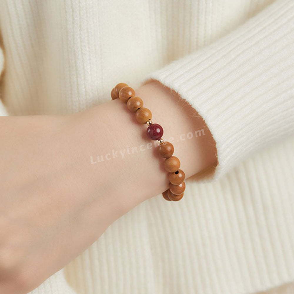 Natural Old Peach Wood Purple Gold Cinnabar Beads Bracelet