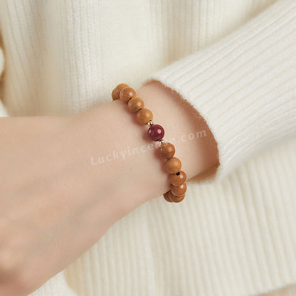 Natural Old Peach Wood Purple Gold Cinnabar Beads Bracelet