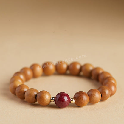Natural Old Peach Wood Purple Gold Cinnabar Beads Bracelet