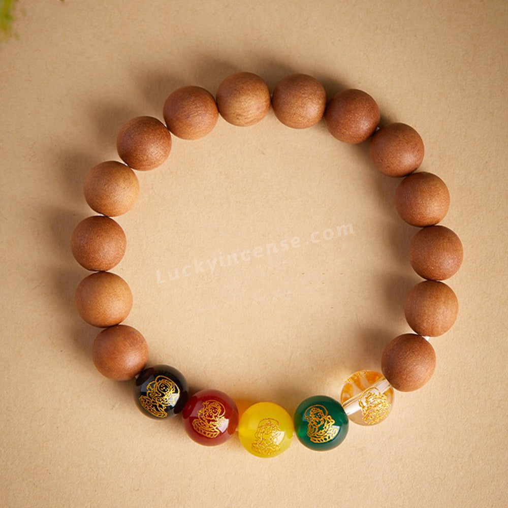 Five Colors Agate Peach Wood Beads Bracelet
