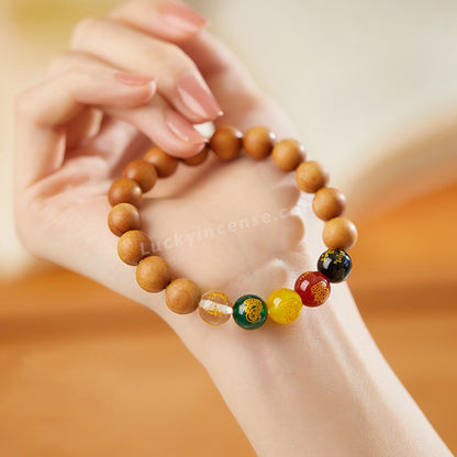 Five Colors Agate Peach Wood Beads Bracelet