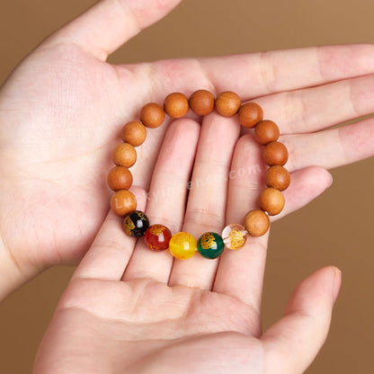 Five Colors Agate Peach Wood Beads Bracelet