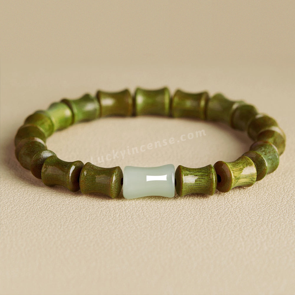 Old Green Sandalwood Hetian Jade Bamboo Joint Shape Bracelet