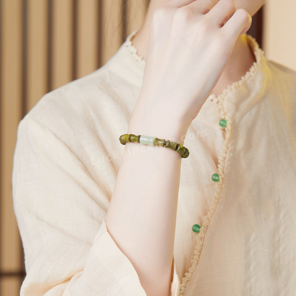 Old Green Sandalwood Hetian Jade Bamboo Joint Shape Bracelet