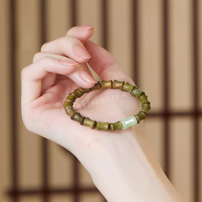 Old Green Sandalwood Hetian Jade Bamboo Joint Shape Bracelet