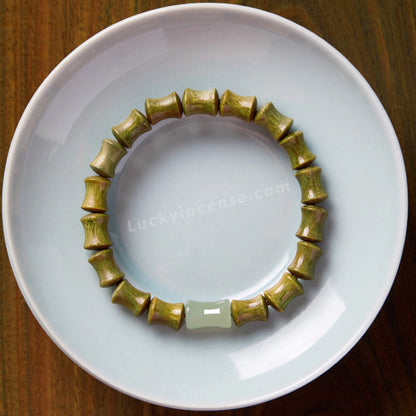 Old Green Sandalwood Hetian Jade Bamboo Joint Shape Bracelet