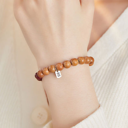 Old Peach Wood Cinnabar Beads Auspicious Bracelet