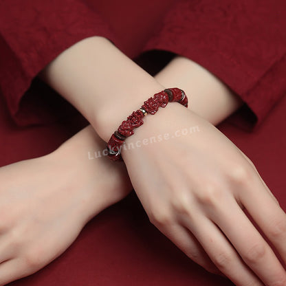 Double Pixiu Cinnabar Beads Auspicious Bracelet