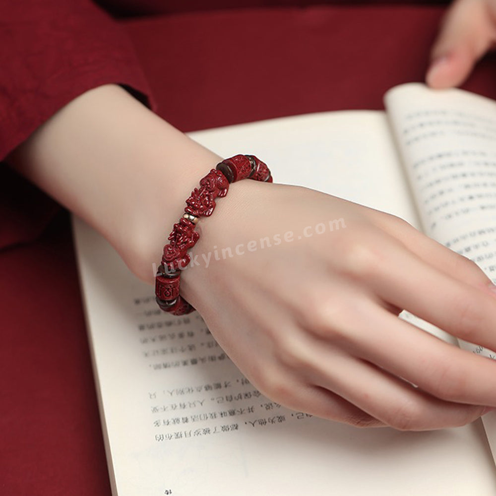 Double Pixiu Cinnabar Beads Auspicious Bracelet