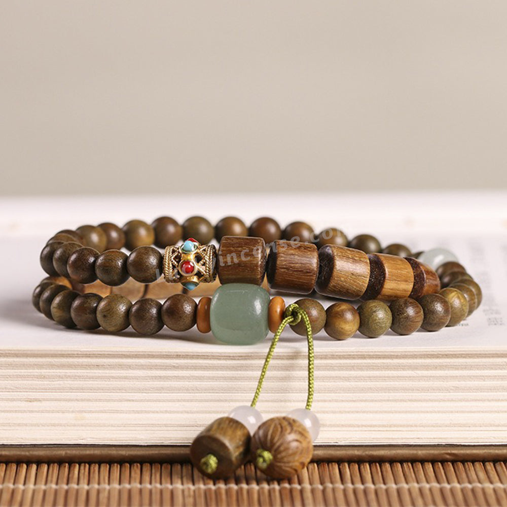 Handmade Green Sandalwood Beads Double Wrap Bracelet