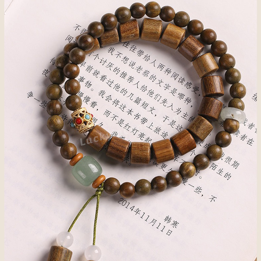 Handmade Green Sandalwood Beads Double Wrap Bracelet