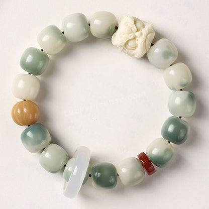 Ivory Nut Dancing Lion Bodhi Beads Bracelet