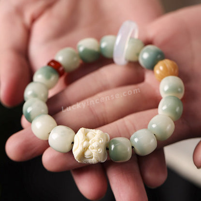 Ivory Nut Dancing Lion Bodhi Beads Bracelet