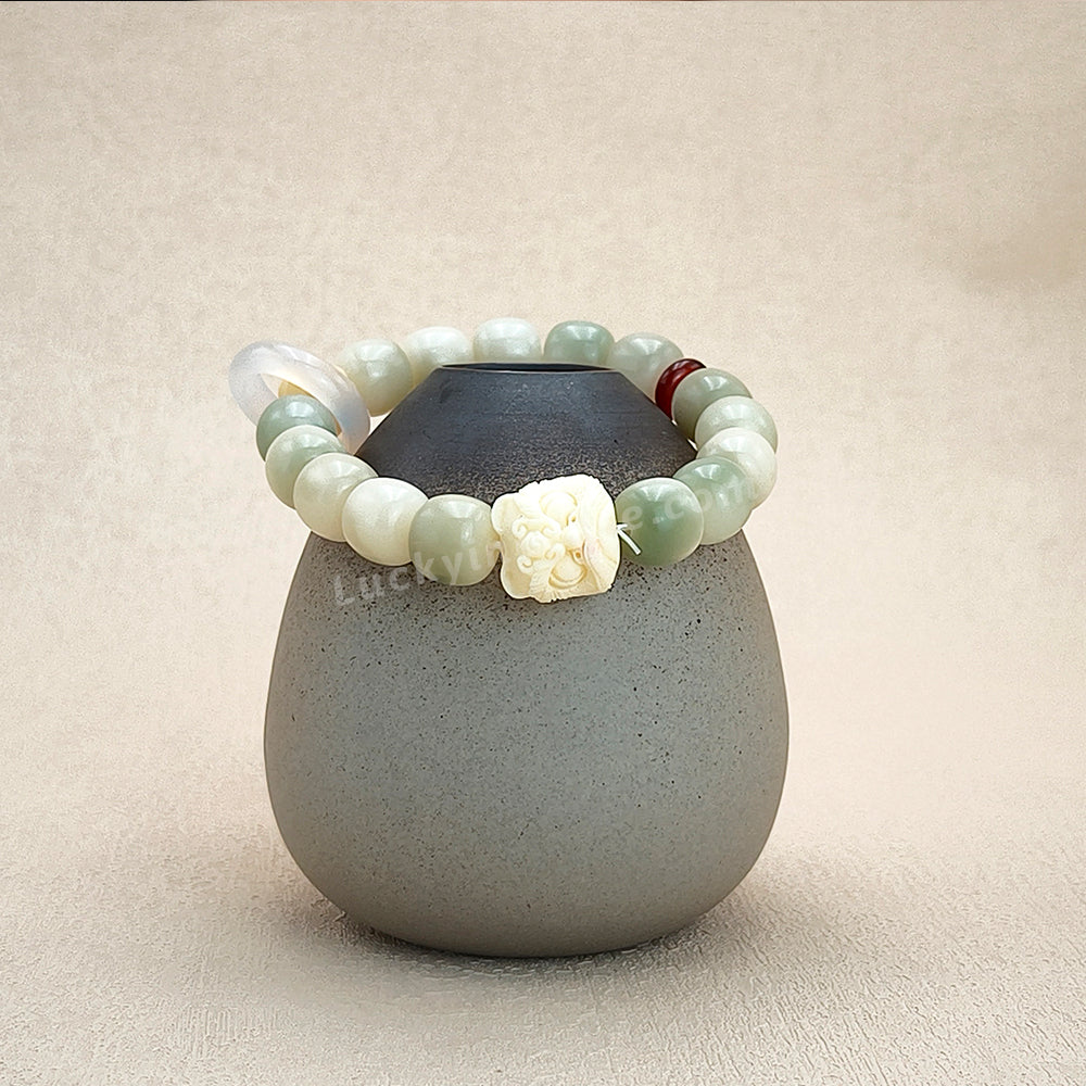 Ivory Nut Dancing Lion Bodhi Beads Bracelet