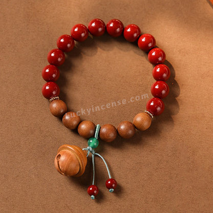 Purple Gold Cinnabar Sandalwood Beads Peach Wood Bell Bracelet