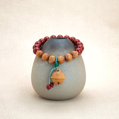 Purple Gold Cinnabar Sandalwood Beads Peach Wood Bell Bracelet