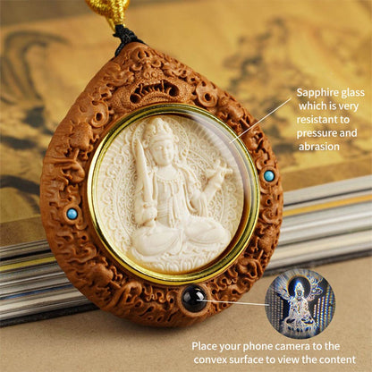Sandalwood Mammoth Ivory Buddha Statue Inlay Pendant