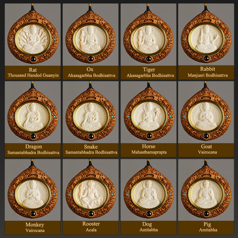 Sandalwood Mammoth Ivory Buddha Statue Inlay Pendant