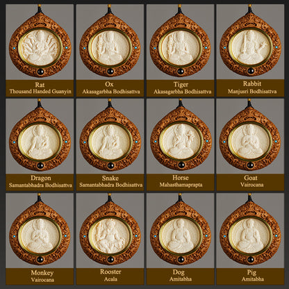 Sandalwood Mammoth Ivory Buddha Statue Inlay Pendant