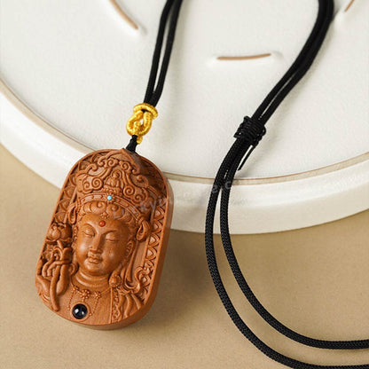 Sandalwood Buddhist Guanyin Holding Lotus Pendant
